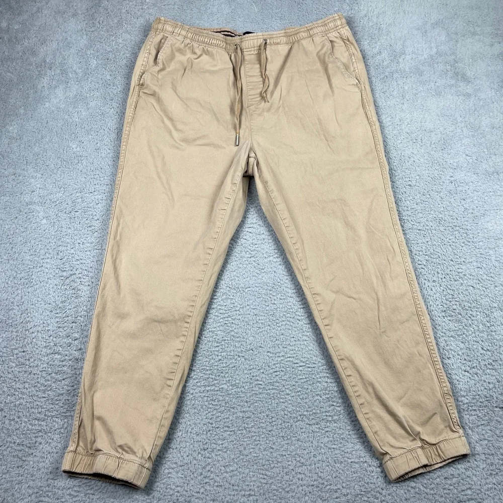 Vintage Gap Jogger Pants Mens XL Khaki Tan Cotton Stretch Drawstring Casual